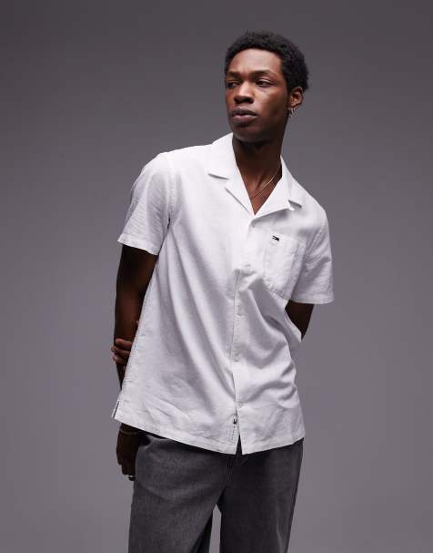 Tommy Jeans linen button shirt in off white