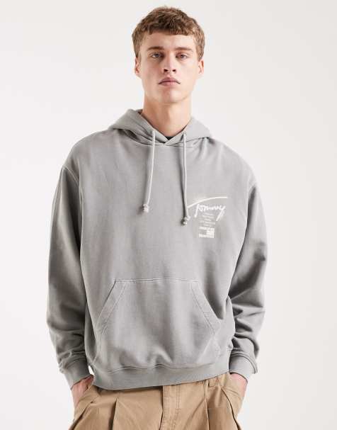 Tommy Jeans – Locker geschnittener Kapuzenpullover in Grau mit Neonzeichen-Logo - view 1