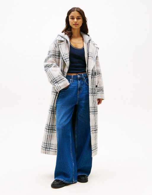 Tommy Jeans – Locker geschnittener Mantel mit Wollanteil in Hellgrau