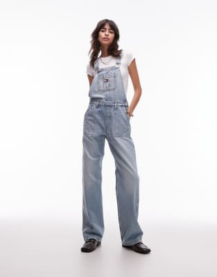 Tommy Jeans - Lockere Latzhose in heller Waschung-Blau