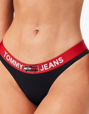 Tommy Jeans logo brazillian bikini bottom in navy blue