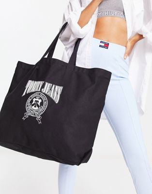 Tommy Jeans logo canvas tote bag in black