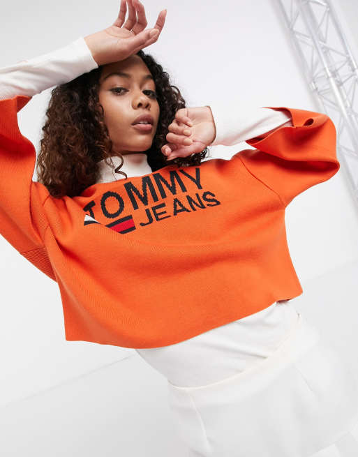 Tommy Hilfiger Cotton Graphic Crew Neck Jumper, Peach Dusk at John