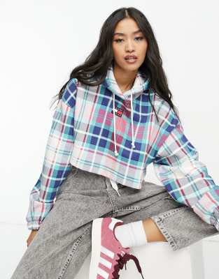 Tommy Jeans logo crop hoodie in tartan - ASOS Price Checker