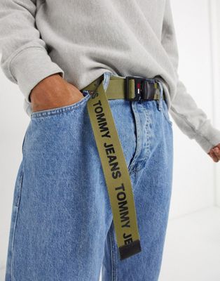 Tommy Jeans logo d-ring belt in khaki-Green