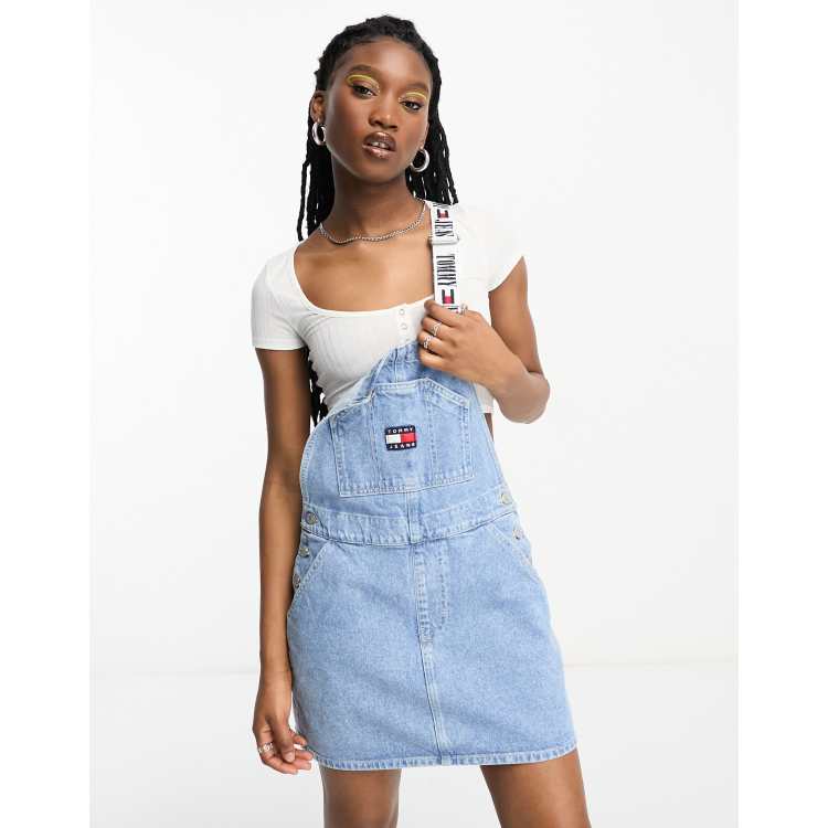 Womens Denim Pinafore Dresses Long Jeans Dungaree Dress Suspender