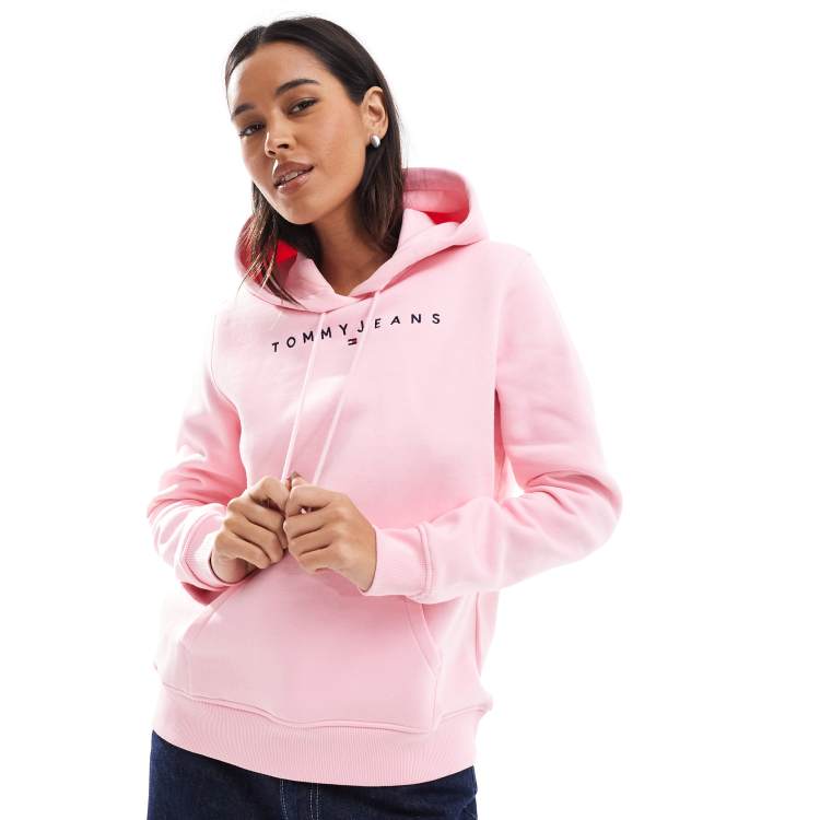 Tommy Jeans Logo embroidery hoody in pink ASOS