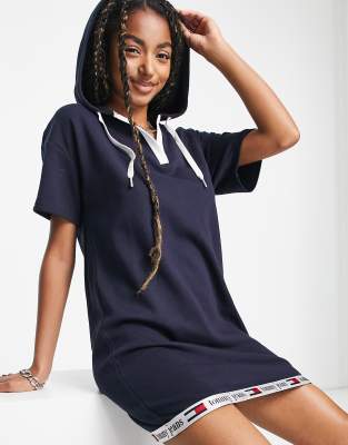 Tommy Jeans logo hem hoodie dress in navy