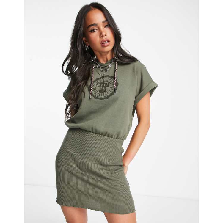 Tommy Jeans logo hoodie mini dress in khaki