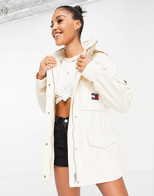 Tommy Jeans logo jacket in cream