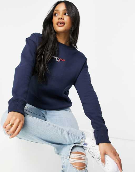 Tommy Jeans logo linear crew neck in navy | ASOS