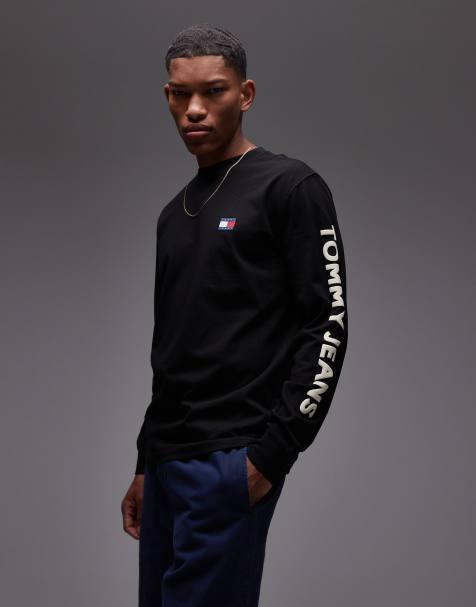 Tommy Jeans logo long sleeve t-shirt in black - view 1