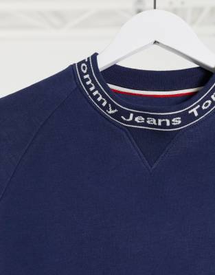 tommy jeans logo neck sweatshirt in navy