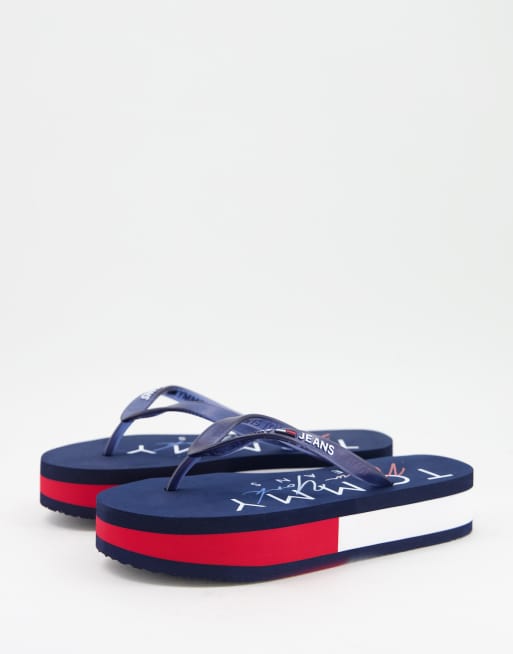 Tommy Jeans logo platform flip flop in navy