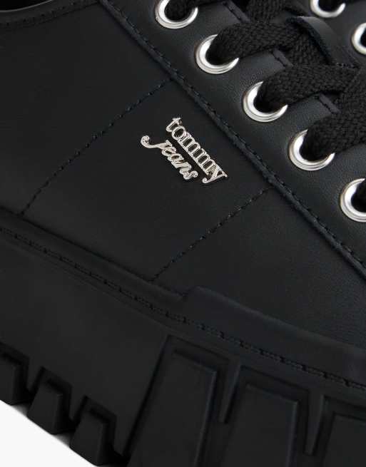 Tommy Jeans Logo platform trainers with leather in black, 6 of 7
