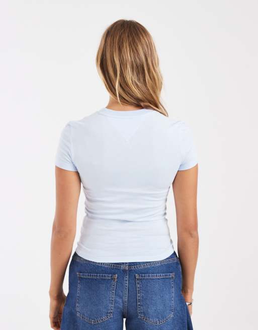 Tommy Jeans logo print slim fit T-shirt in light blue, 3 of 4
