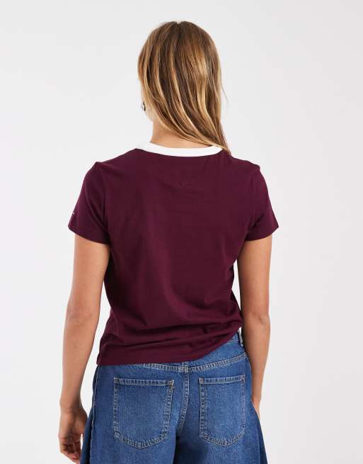 Tommy Jeans logo print t-shirt in burgundy, 4 of 4