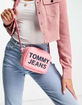 Tommy Jeans logo PU camera bag in pink | ASOS