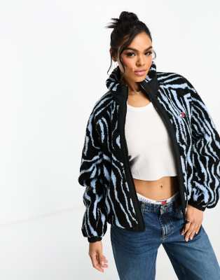 Tommy Jeans Logo Sherpa Jacket In Zebra Print-Blue