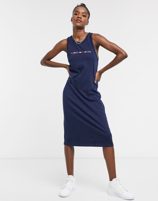 Tommy Jeans logo sleeveless jersey dress in Navy ASOS