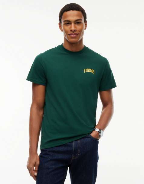 Tommy Jeans Logo Slim Jersey T-Shirt in Dunkelgrün - view 1