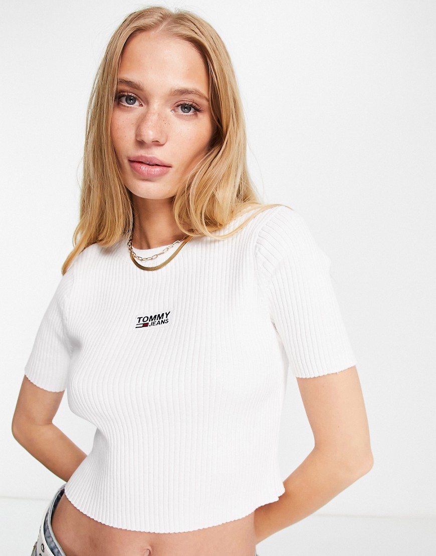 Tommy Jeans logo sweater top in white