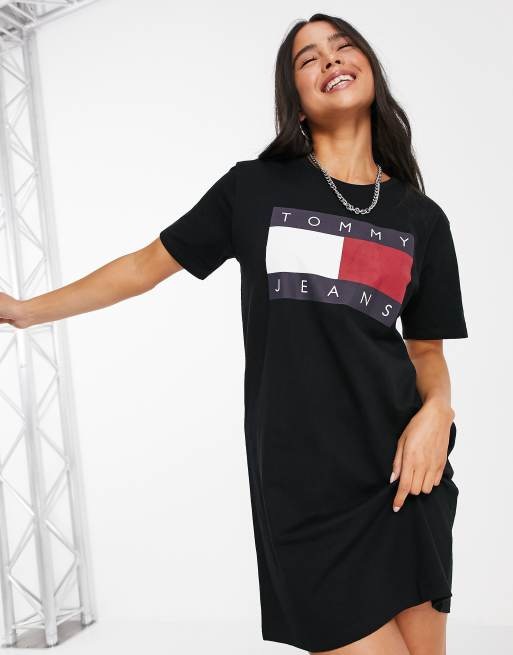 Tommy Jeans logo t shirt dress in black ASOS