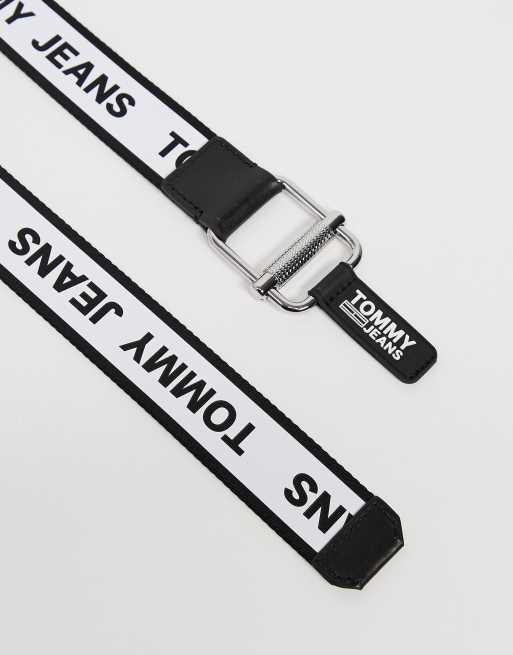Tommy Jeans logo tape belt in black, 4 of 4