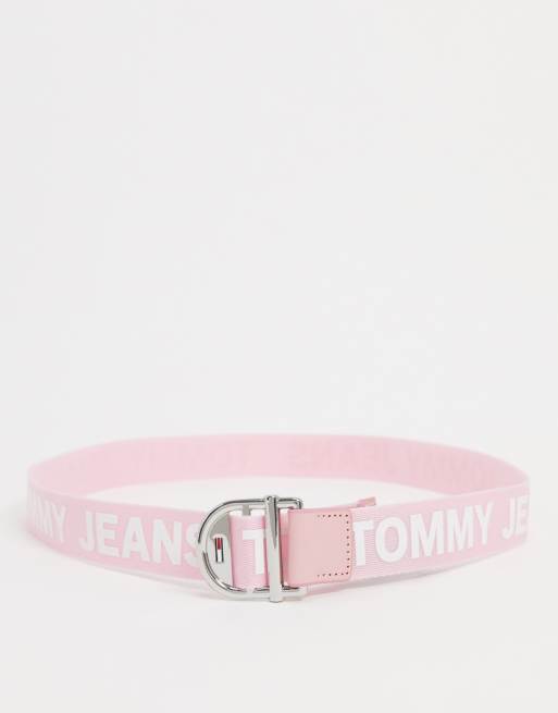 Tommy Jeans logo tape belt in pink