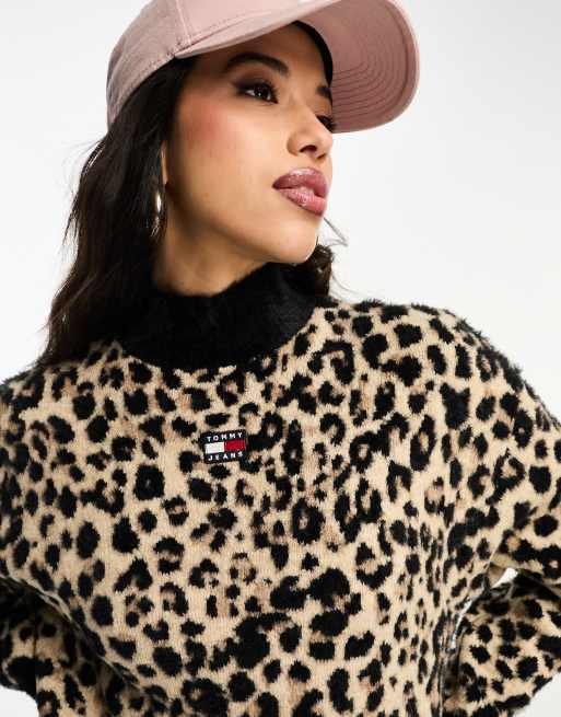 Leopard print deals turtleneck sweater