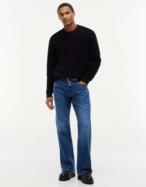 Tommy Jeans Logo waffle knit crew neck jumper in black, 2 of 6