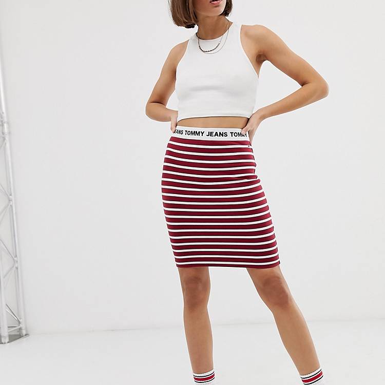 Tommy Jeans logo waistband stripe skirt | ASOS
