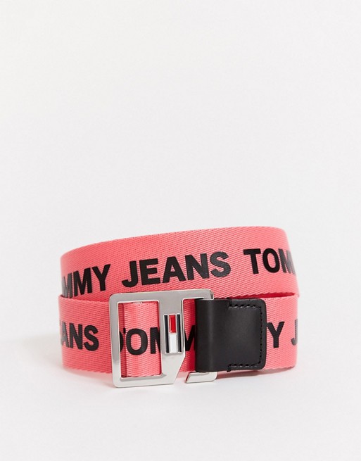 Tommy Jeans logo webbing belt in pink