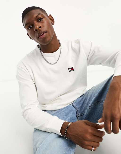 Tommy Jeans long sleeve badge t-shirt in white | ASOS