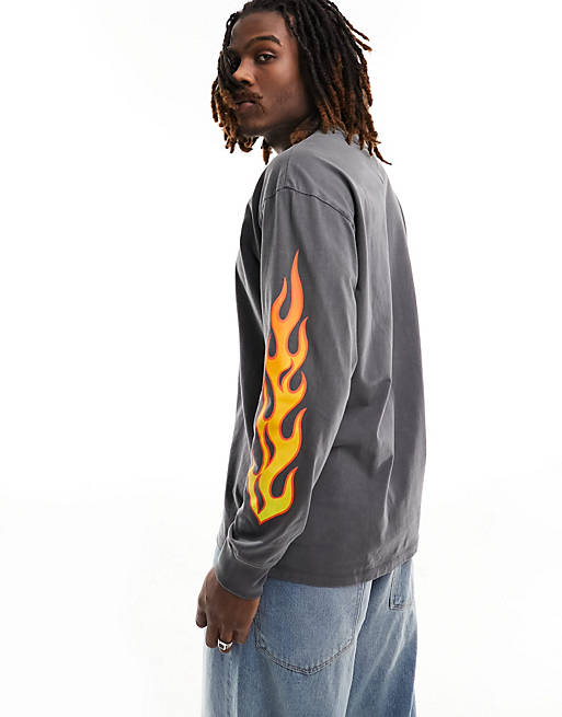 burning in long sleeve Tommy logo Jeans T-shirt | ASOS charcoal badge