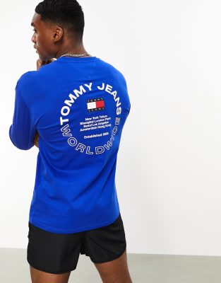 Tommy Jeans long sleeve circle entry t shirt in blue ASOS