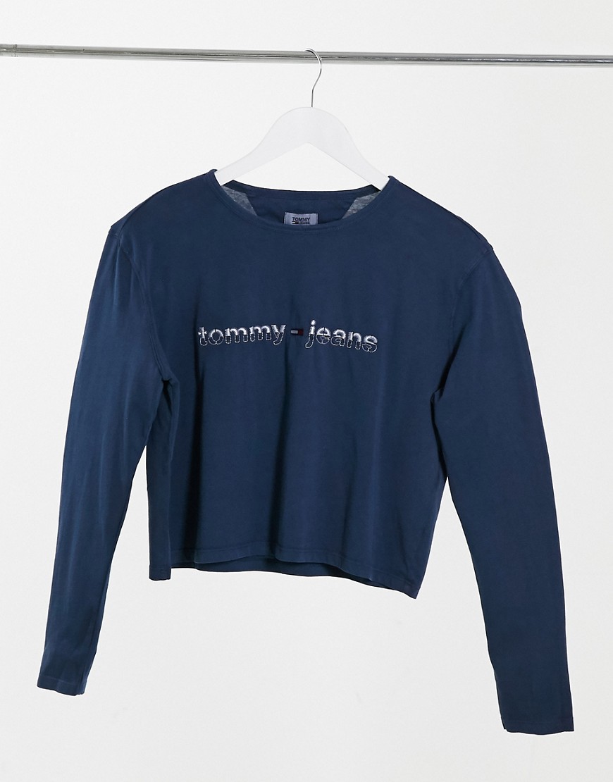 Tommy Jeans long sleeve logo jersey top in blue