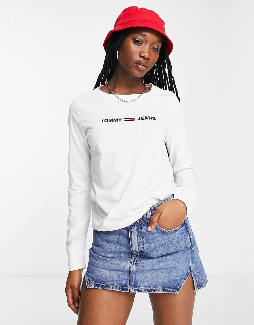 Tommy Jeans long sleeve logo tee in white