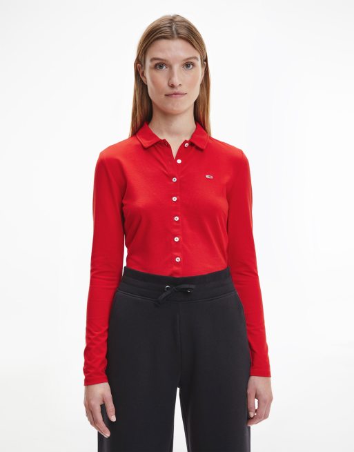 Tommy hilfiger red long sleeve polo sale