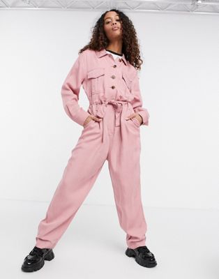 Tommy Jeans long sleeve utility coveralls in pink | ASOS