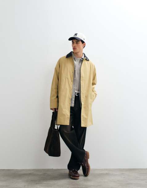 Tommy Jeans longline trench coat with contrast collar in beige - view 1