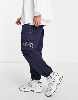 Tommy Jeans loose soft twill cargo joggers in navy - ASOS Price Checker