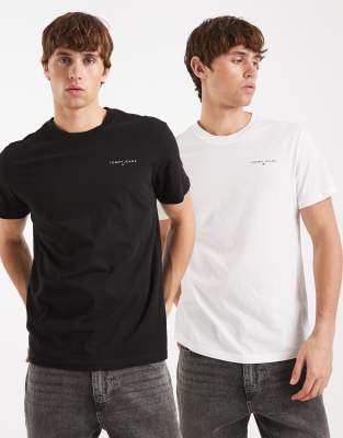 Tommy Jeans - Lot de 2 t-shirts ajustés avec logo linéaire sur la poitrine - Noir et écru