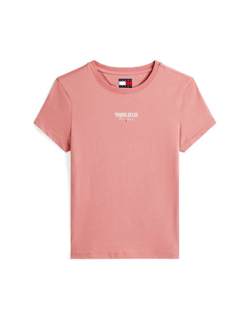 Tommy Jeans - Lyserød T-shirt med korte ærmer og logo i slim fit, 4 af 4