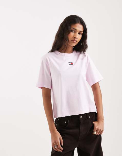 Tommy Jeans - Lyserød T-shirt med logomærke i firkantet pasform - view 1