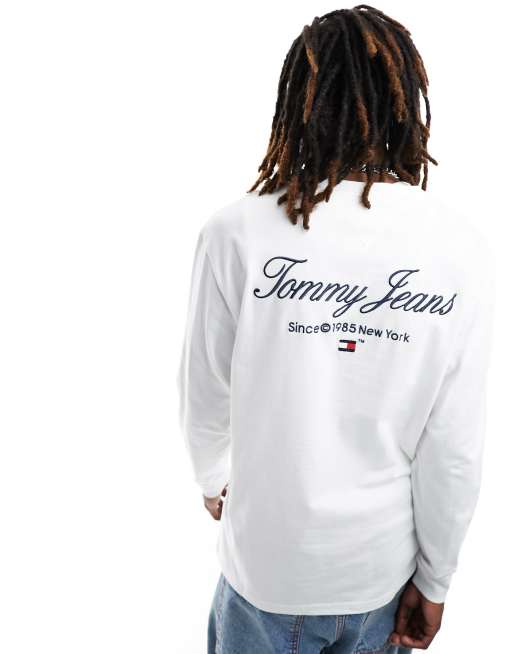 Tommy Jeans - Maglietta a maniche lunghe regular bianca con logo