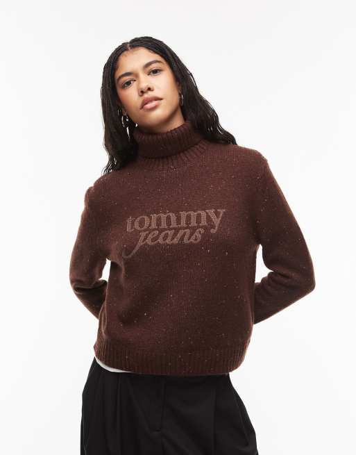 Tommy Jeans - Maglione a collo alto color marrone cioccolato, 2 di 4