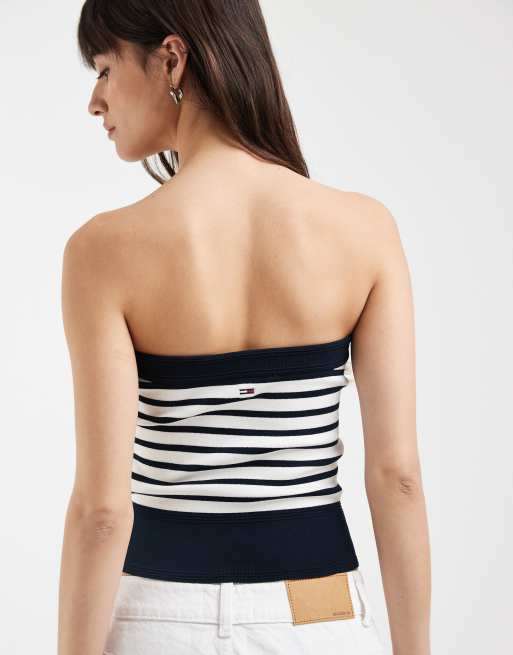 Tommy Jeans - Maglione a fascia blu navy a righe con bottoni, 3 di 4
