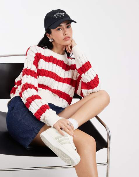Tommy Jeans - Maglione ampio a trecce rosso a righe - view 1