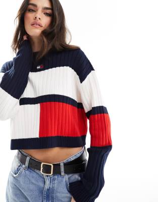 Tommy Jeans - Maglione bianco color block con etichetta del logo